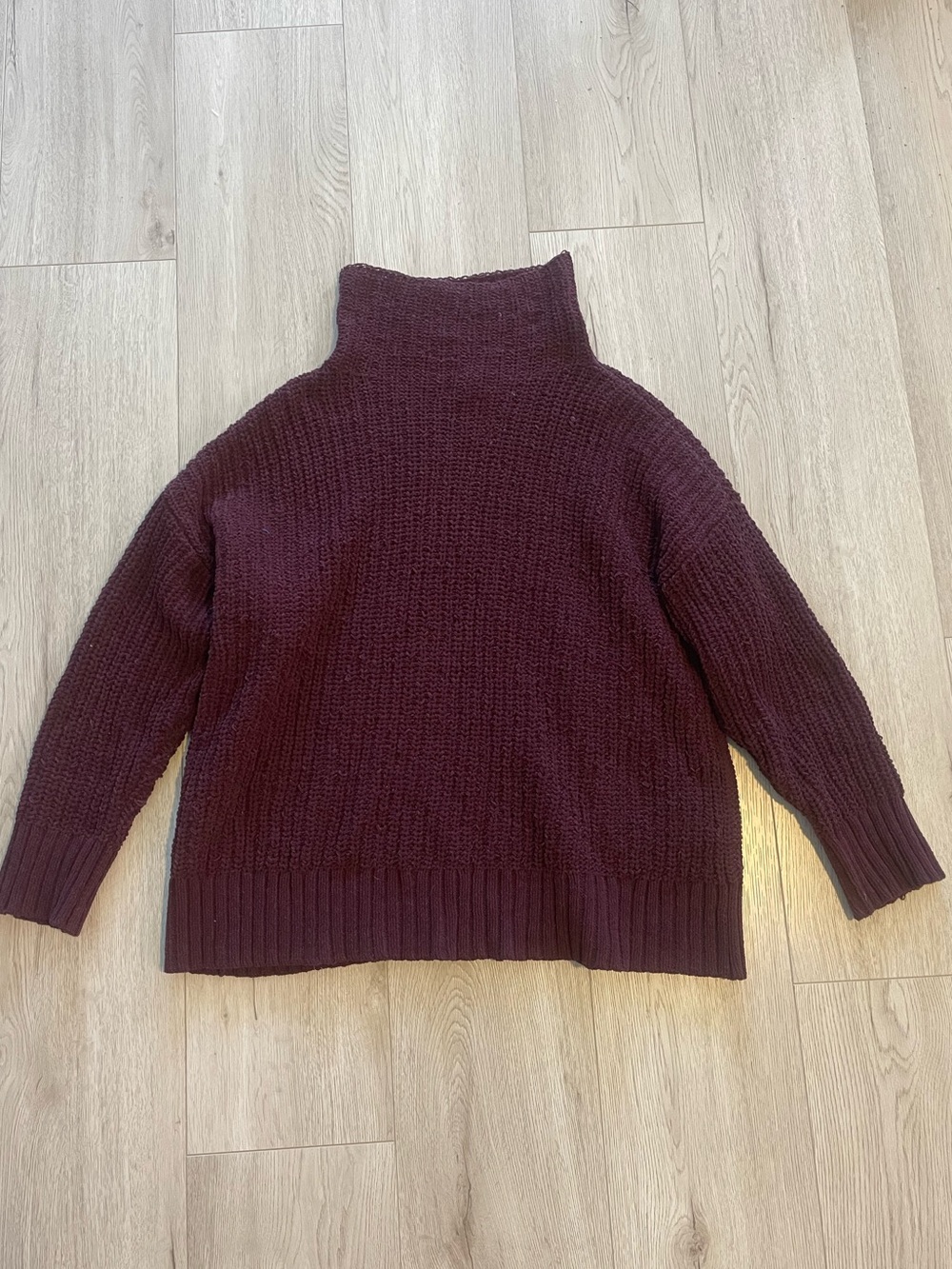 AE Aerie Oversized Knit Turtleneck Sweater - Burgundy Red